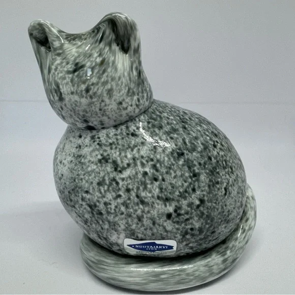 Rare INKERI TOIKKA Nuutajarvi Cat Glass Art Vintage Marble Pattern, Finland